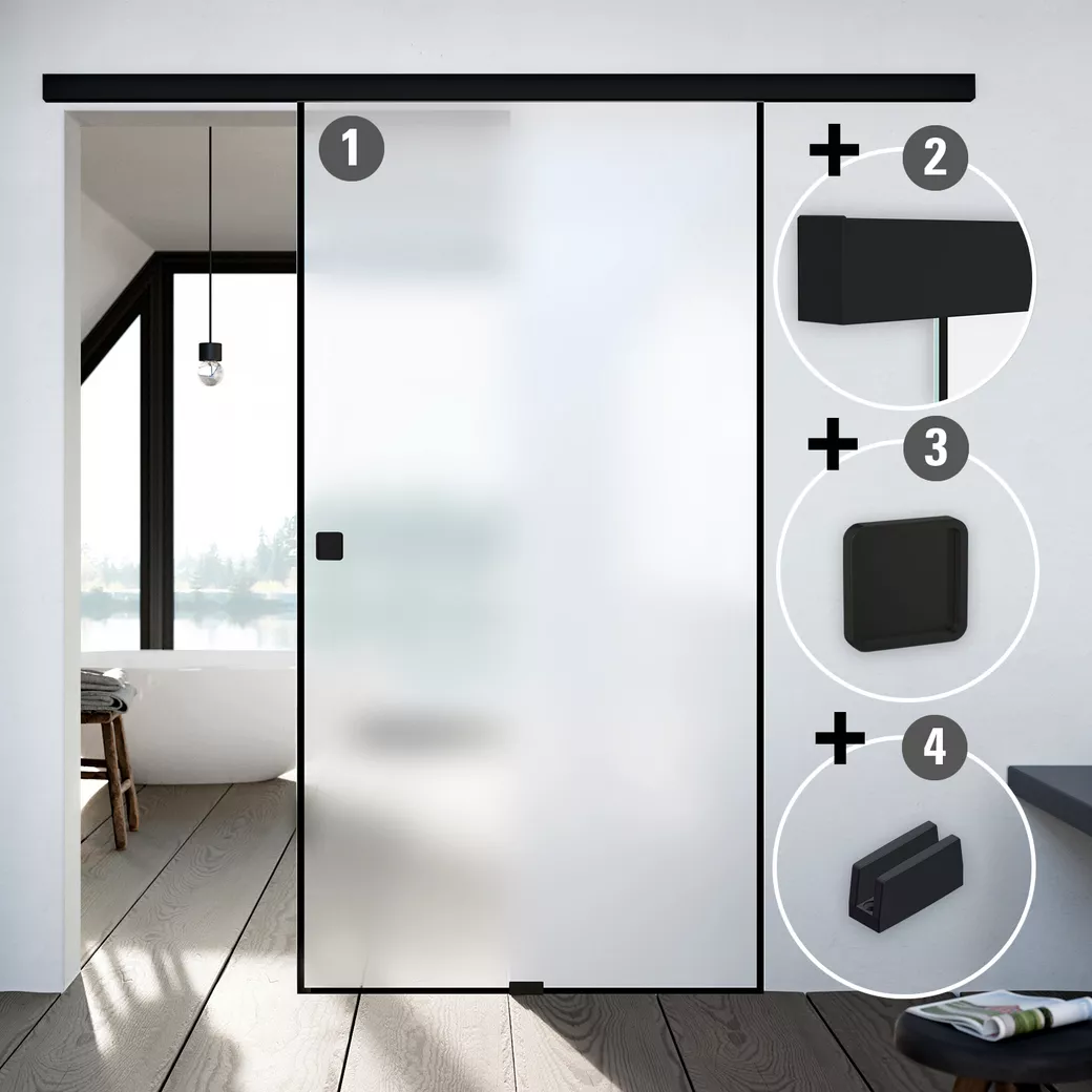 Schiebetür-Set NOVA 683 Glas matt 935x2058mm Wandmontage inkl. GM-e 491 Schwarz