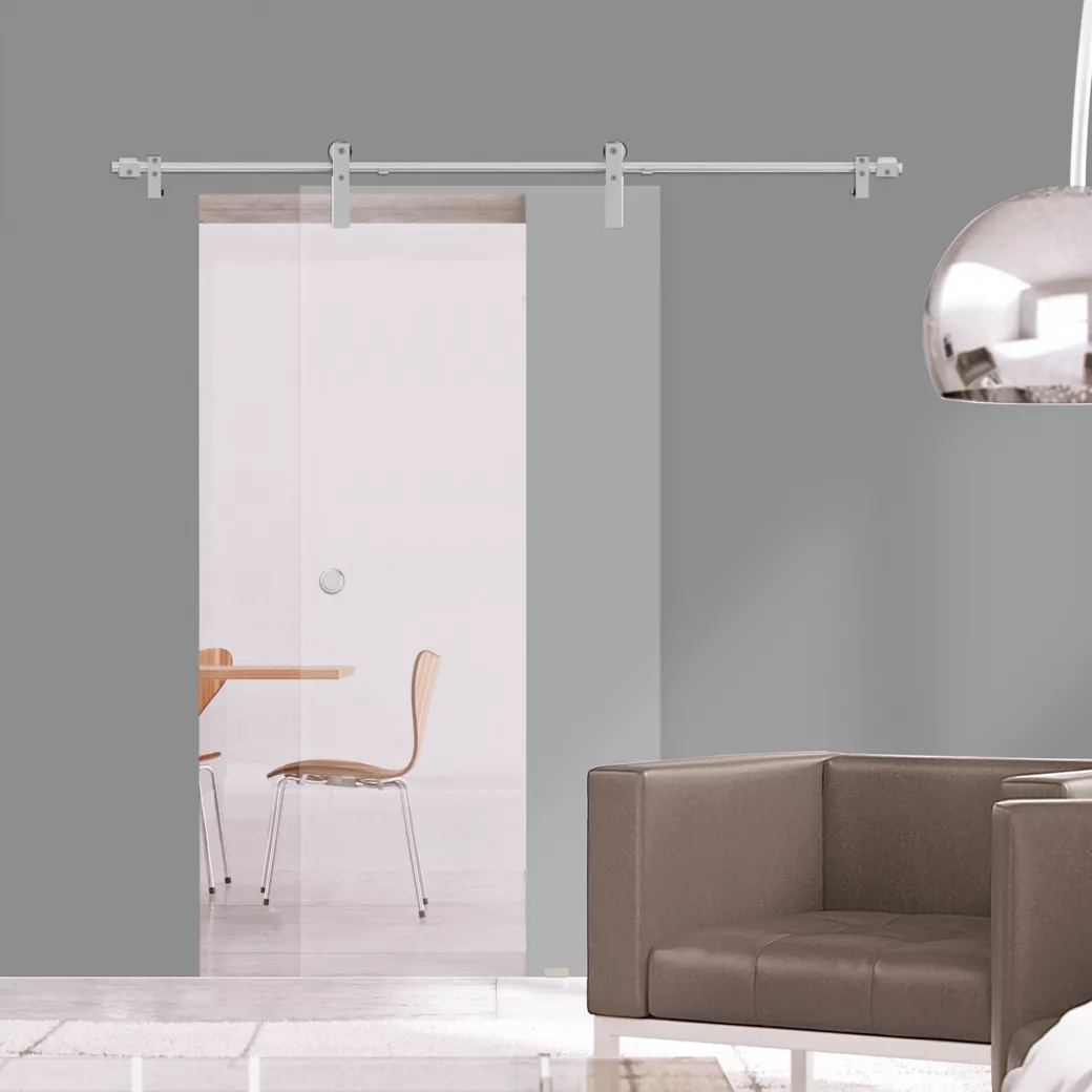Schiebetürsystem NOVA 418 PREMIUM Wandmontage/Glastür 2m 1-flügelig Edelstahl-Optik matt