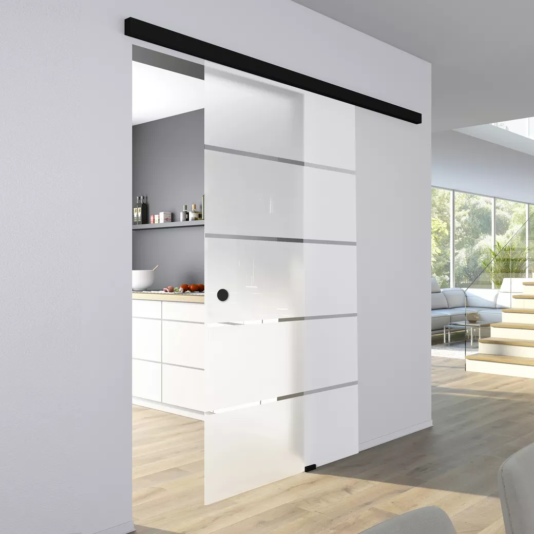 Schiebetür-Set ONTARIO BLACK PREMIUM Glas teilmattiert 935x2058mm Wandmontage inkl. GM-r 491 Black
