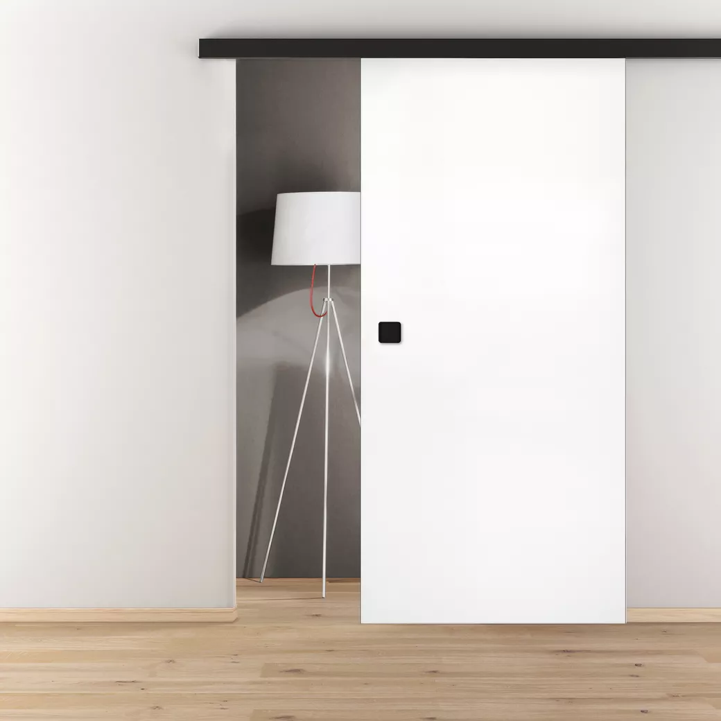 Schiebetür ONTARIO BIANCO NERO weiß matt blickdicht 9016, BLACK EDGE 935x2058x39mm