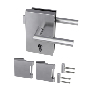 Glasdrehtürbeschlag-Set NOVA SKS 63 mit Griff NOVA 297, Oberfläche Edelstahl matt, Fallentyp Standard, Bohrungsart Office/Office, Set beinhaltet NOVA 297