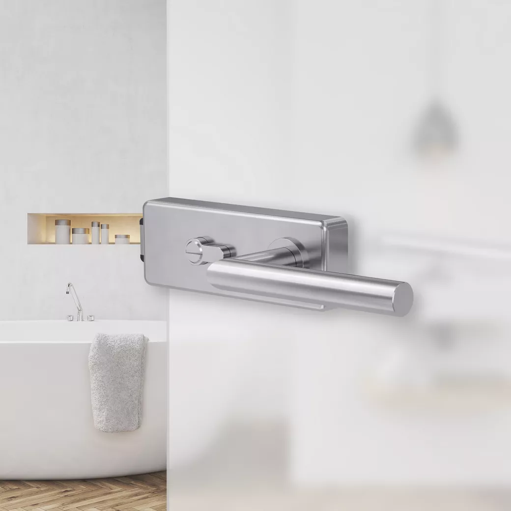 Glastürbeschlagset NOVA 61 SMART WC Schlossg.seite Flüster 3-tlg. Bänder NOVA 297 Edelstahl-Optik matt