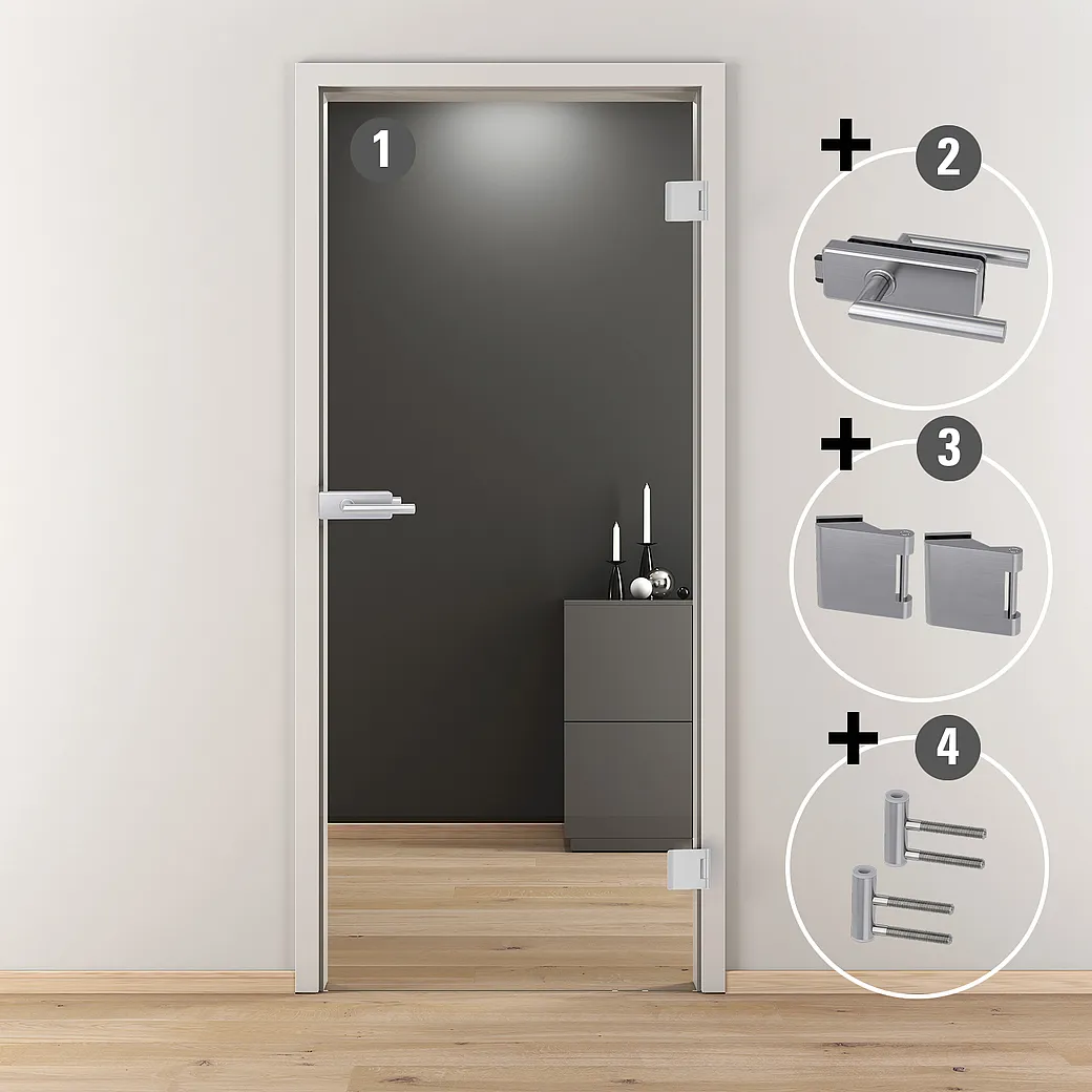 Glasdrehtür-Set NOVA 510 SKS 61 SMART Edelstahl-Optik matt 821x2013x8mm Studio/Office Ö-Norm R