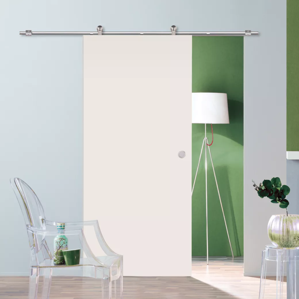 Schiebetürsystem NOVA 416 Wandmontage/Holztür 2m 1-flügelig Edelstahl-Optik matt