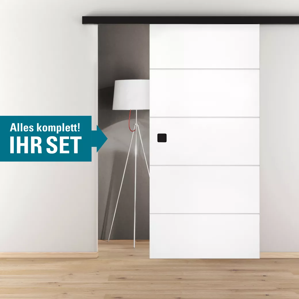 Schiebetür ONTARIO BIANCO Schwarz Holztür WHITE 935x2058mm Wandmontage 935x2058x39mm