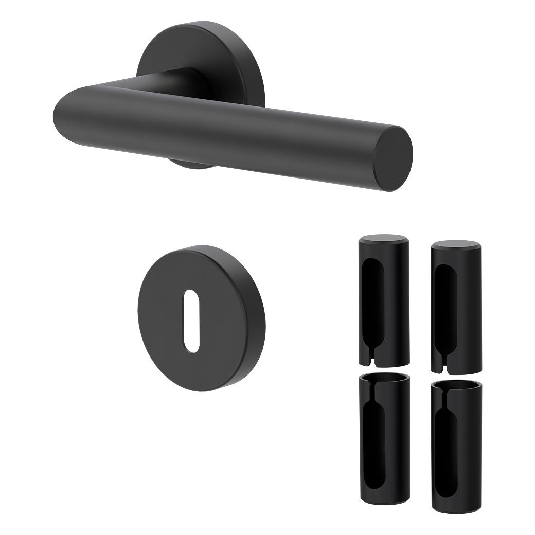 Türgriffgarnitur TD CORVO 120 Klipptechnik Rosetten rund BB Schwarz PVD inkl. Bandhülsen
