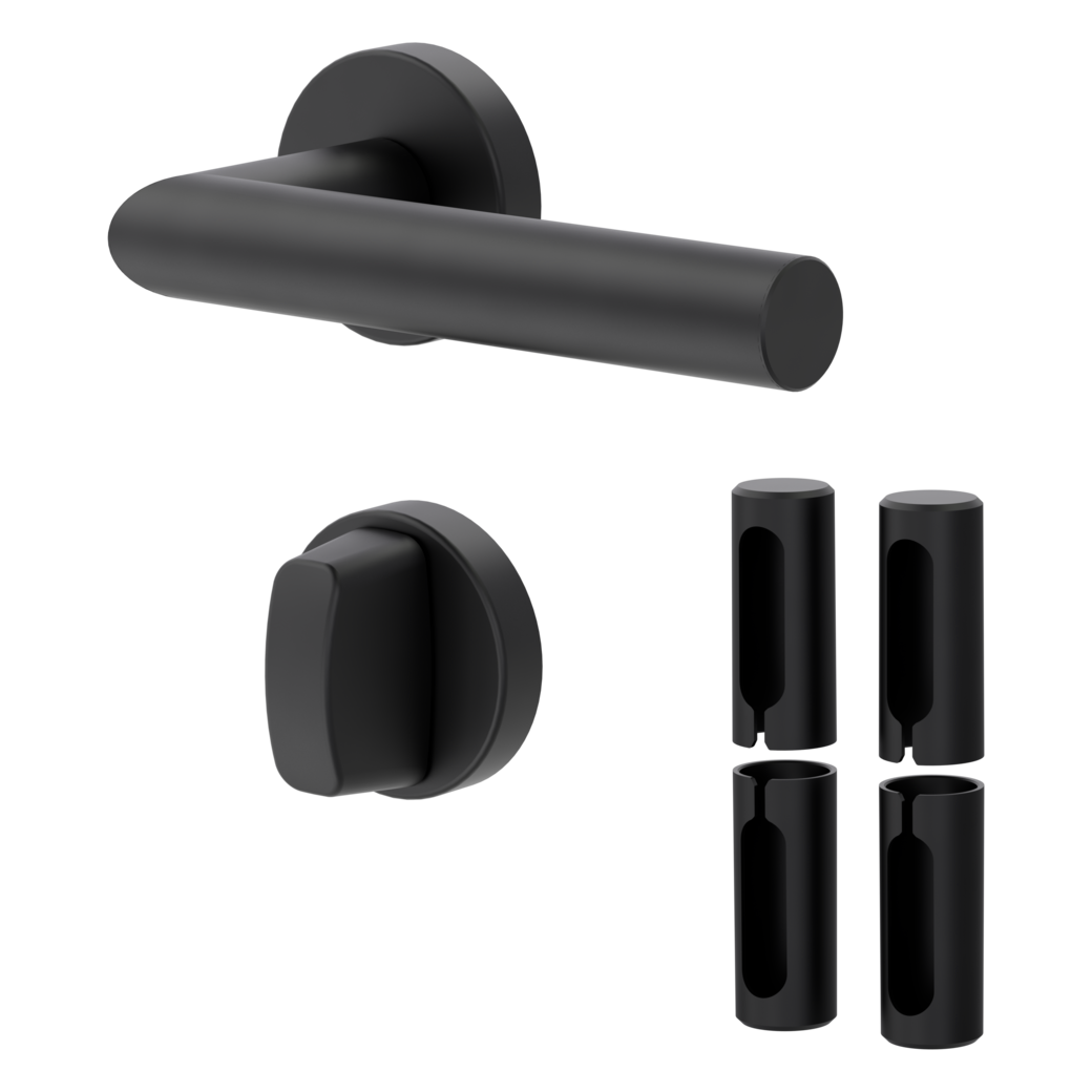 Türgriffgarnitur TD CORVO 120 Klipptechnik Rosetten rund WC Schwarz PVD inkl. Bandhülsen