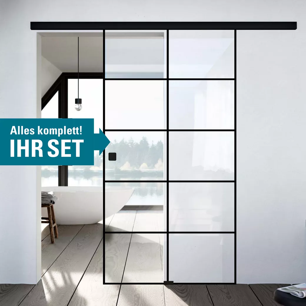Schiebetür-Set NOVA GST 684 BLACK Glas klar 935x2058mm Wandmontage inkl. NOVA GM-e 491