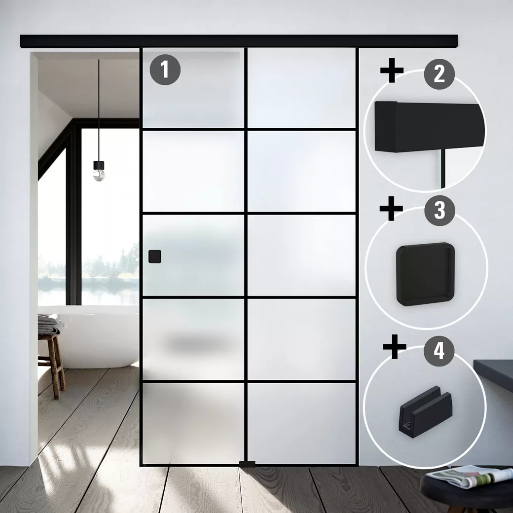 Schiebetür-Set NOVA 684 Glas matt 935x2058mm Wandmontage inkl. GM-e 491 Schwarz