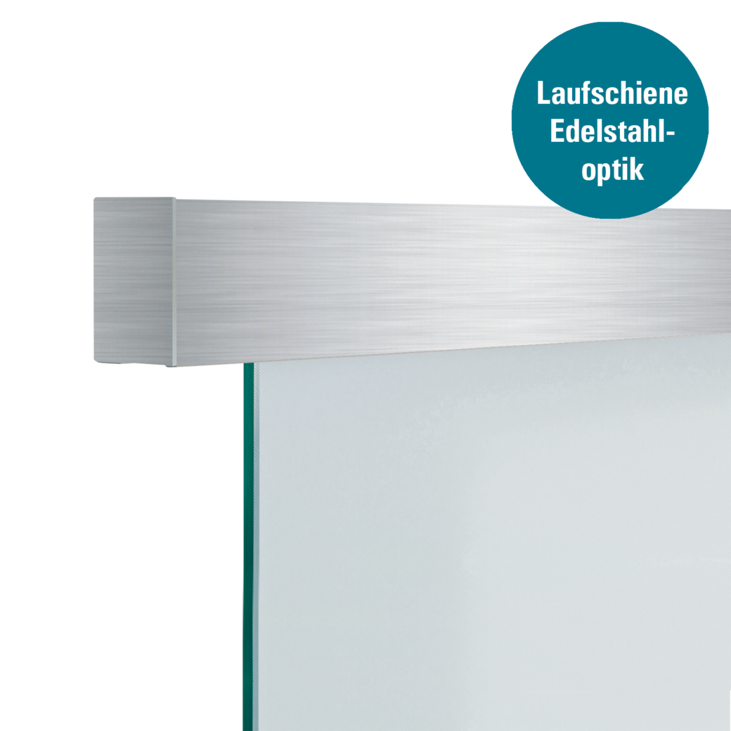 Schiebetürsystem NOVA 407 PREMIUM Deckenmontage/Glastür 2,2m 1-flügelig Edelstahl-Optik matt/C31