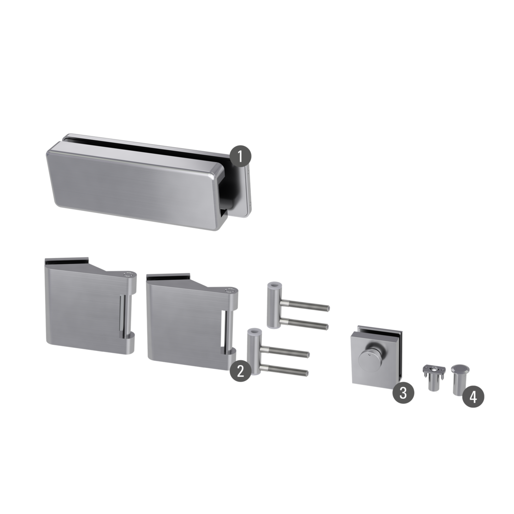 Gegenkasten Set SKS 61 SMART inkl. Türschnäpper, Feststeller,  3tlg. Bänder Edelstahl-Optik matt