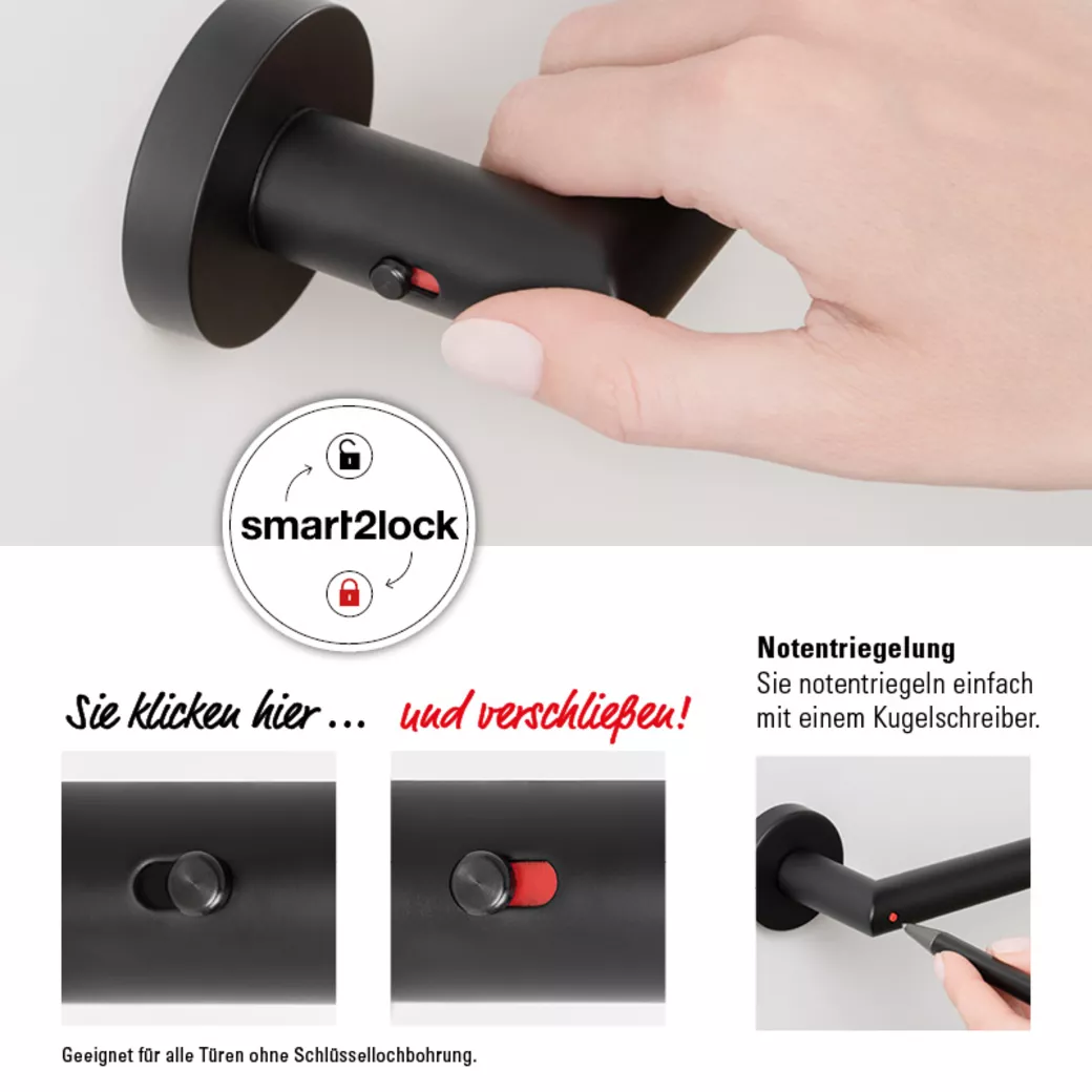 Türgriffgarnitur MIO 120 Klipptechnik Rosetten rund smart2lock R schwarz