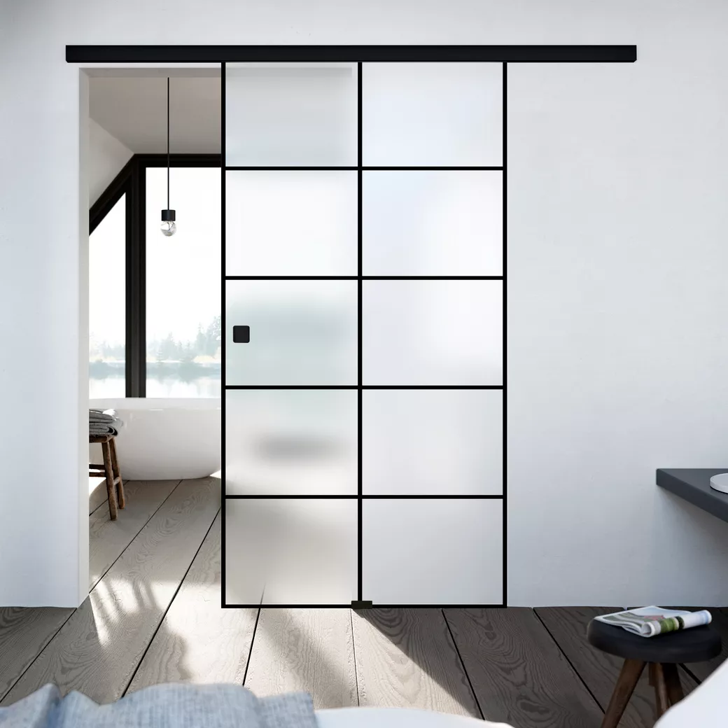 Schiebetür-Set NOVA 684 Glas matt 935x2058mm Wandmontage inkl. GM-e 491 Schwarz