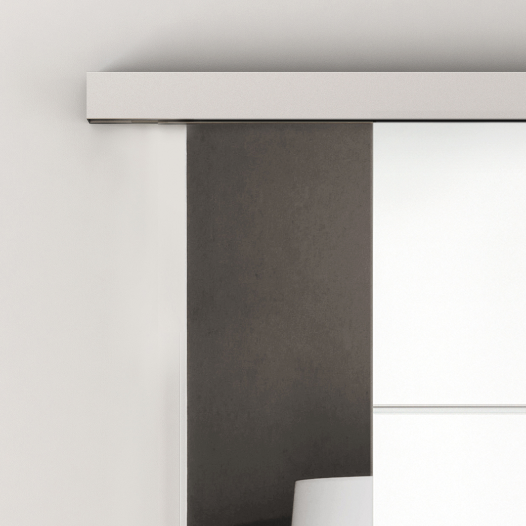 Schiebetürsystem NOVA 407 PREMIUM Deckenmontage/Holztür 2,2m 1-flügelig Edelstahl-Optik matt/C31