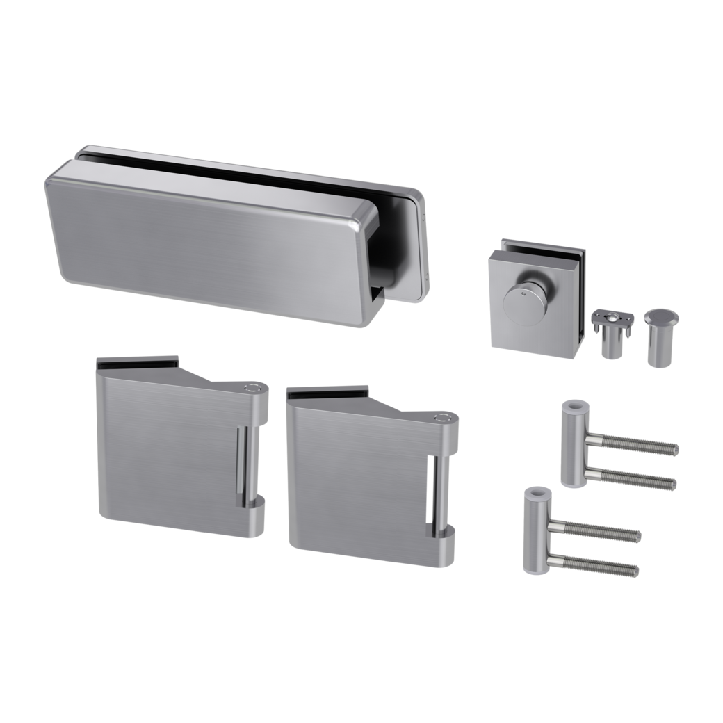Gegenkasten Set SKS 61 SMART inkl. Türschnäpper, Feststeller,  3tlg. Bänder Edelstahl-Optik matt